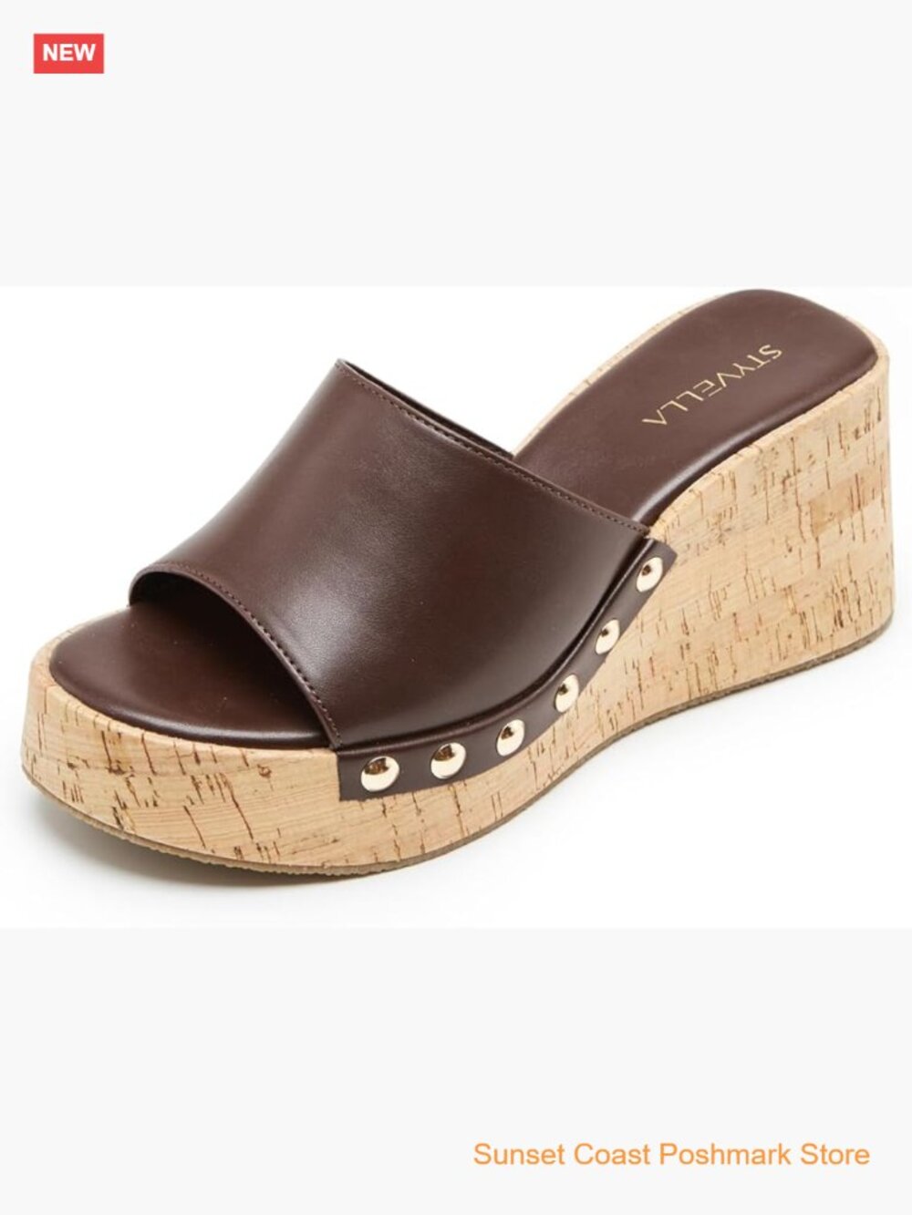 Platform Wedge Sandals Slip On Open Toe 2.95 Inch Heel Faux Leather Non-Slip